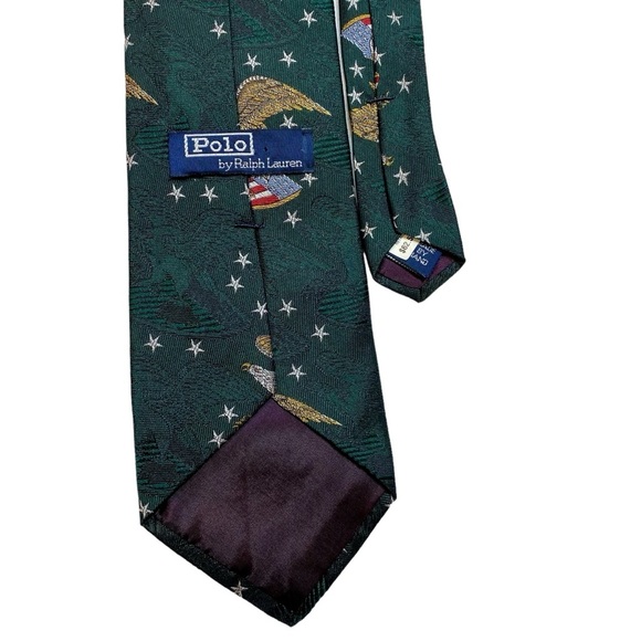 Polo Ralph Lauren Jacquard Silk Tie Hunter Green Eagle Shield Patriotic Made USA - Picture 6 of 11